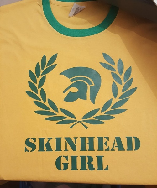 Skinhead Girl T-Shirt Yellow Green Trim